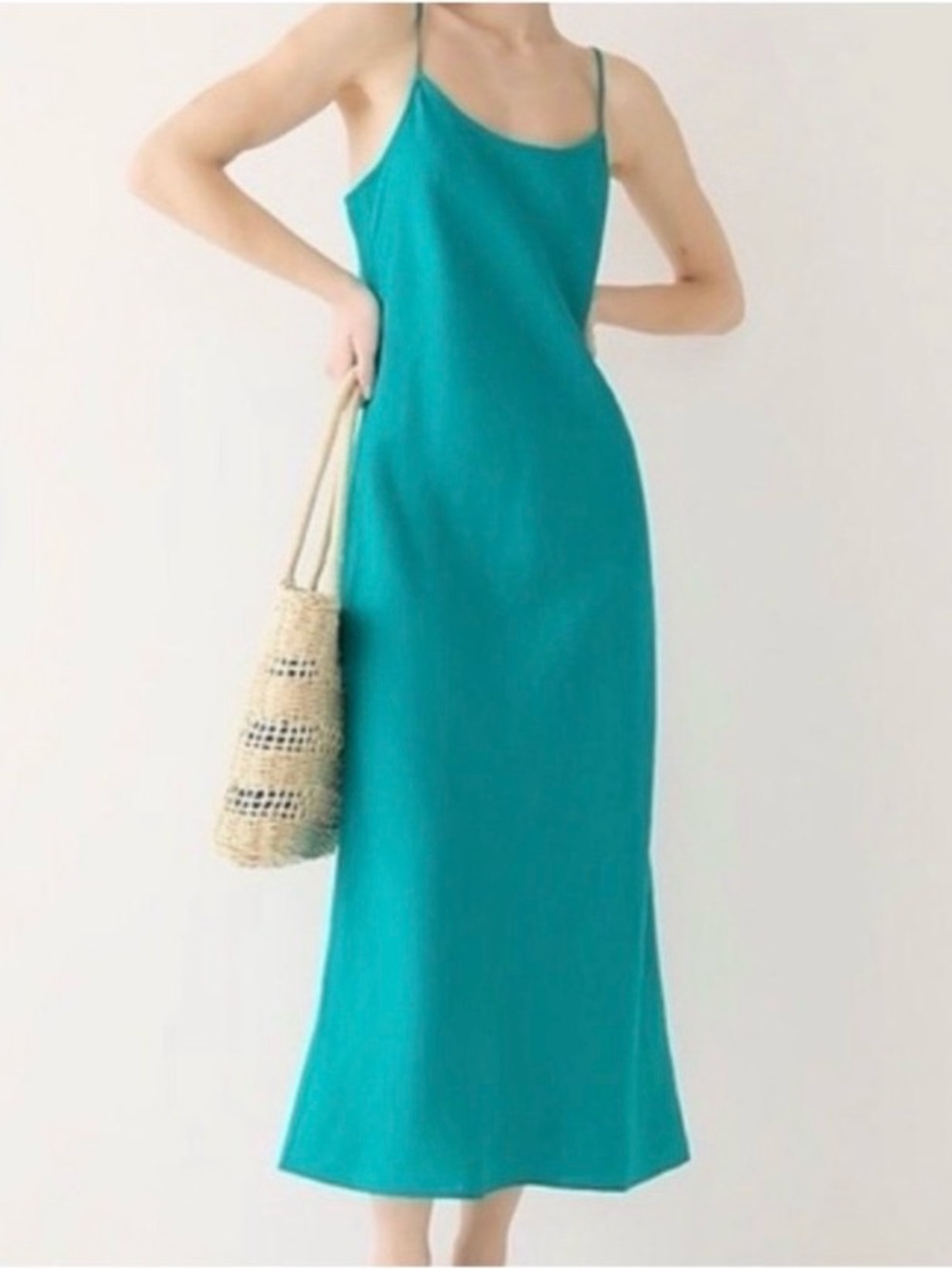 J. Crew Gwyneth 100% Linen Slip Dress in Turquoise - size 6